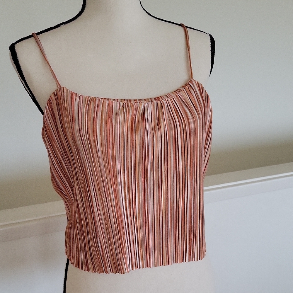 Steve Madden Striped Orange Pleated Women's Top